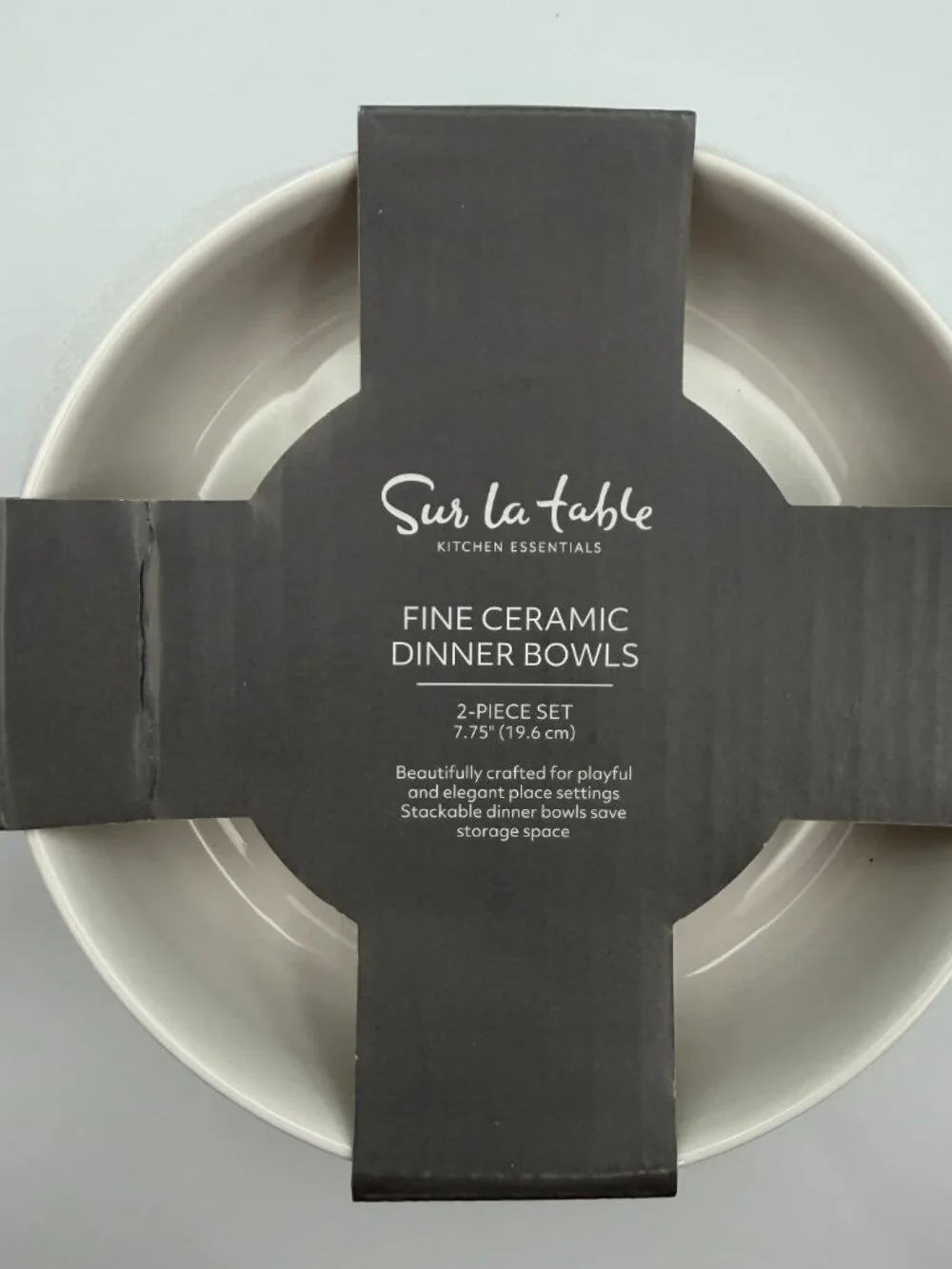 Sur La Table Fine Ceramic Dinner Bowls White Set of 2 Pasta 7.75